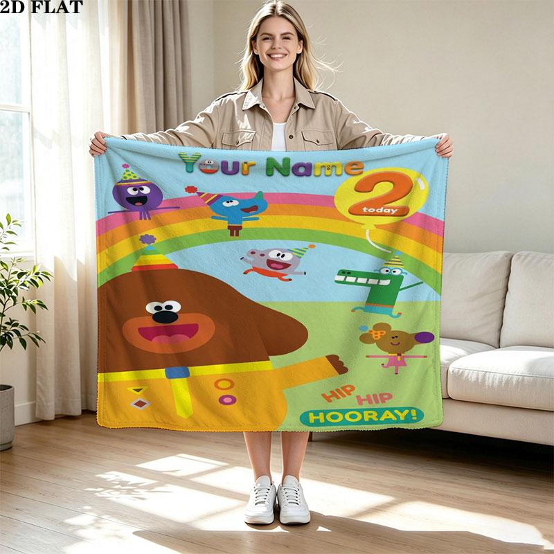 1PC Hey Duggee Custom Name Patterned Flannel Blanket Suitable For All Seasons for Home Decor Warmth and Comfort Gifts Holiday Present
