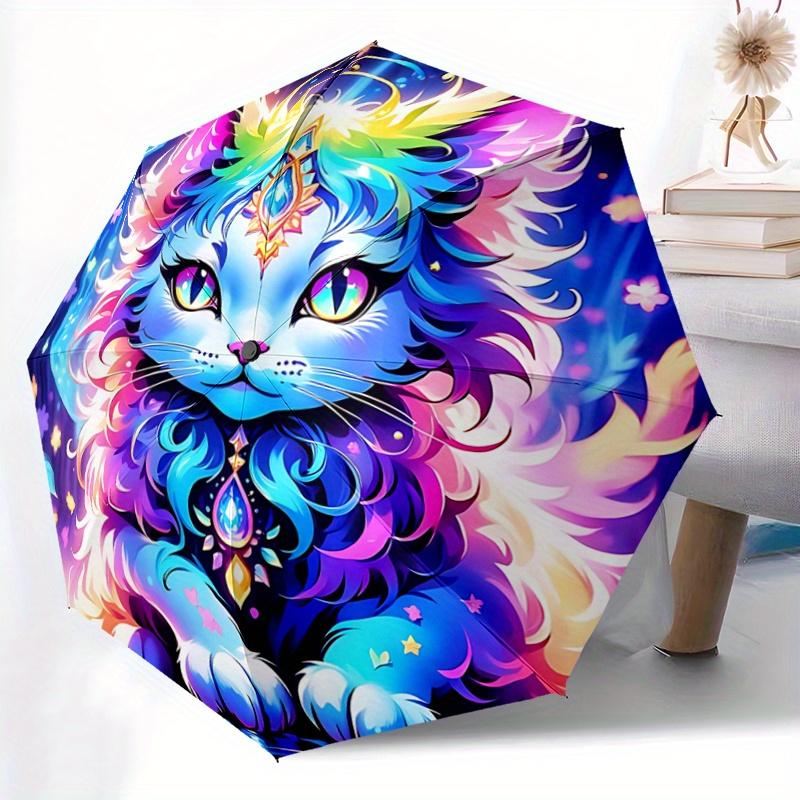 1pc Handsome Cat Automatic Opening and Closing Cartoon Umbrella - Lightweight 3-Fold Design, Suitable for Fans, Travel, Daily Use - Official
