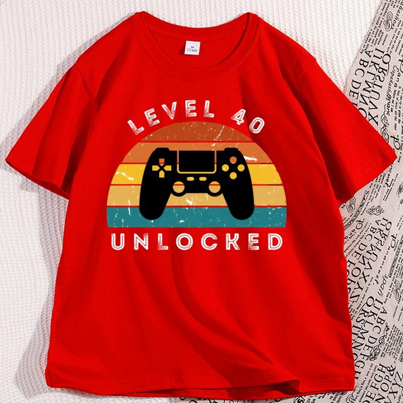 Level 40 Unlocked 40th Birthday Tshirt Men Women Vintage Short Sleeve 40th Years Tshirt Loose Round Neck Tees S