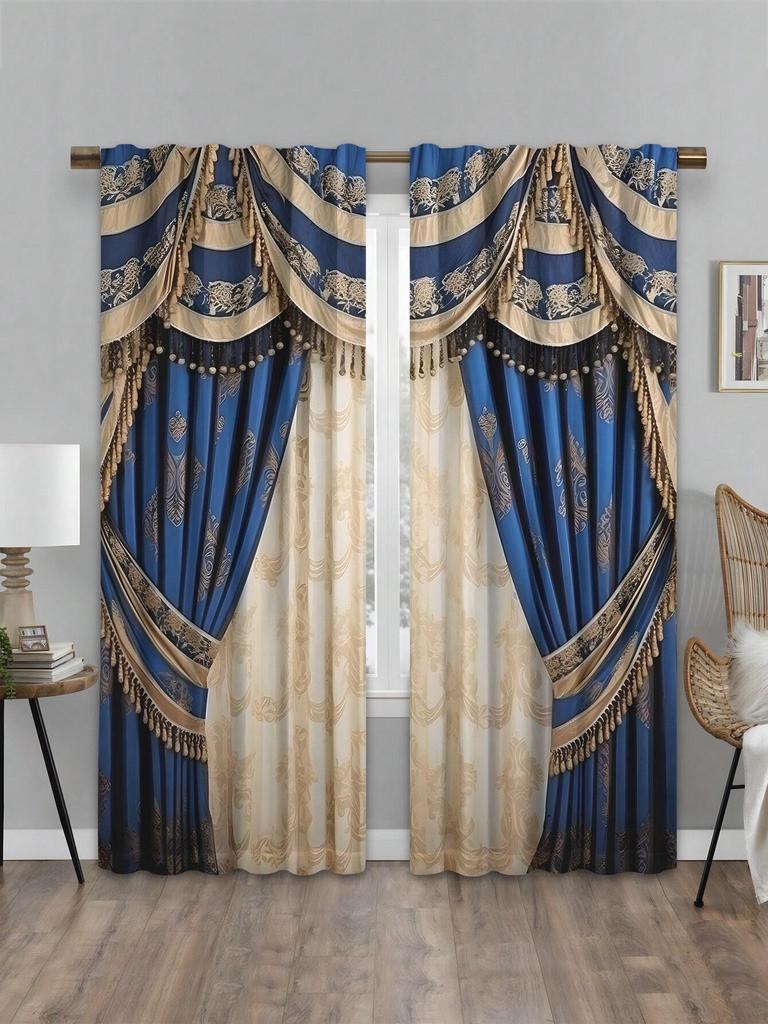 2pcs Digital Printed Curtains With Modern Retro High-Grade Polyester Fiber,Household Decor Pole Top Drapes For All Season