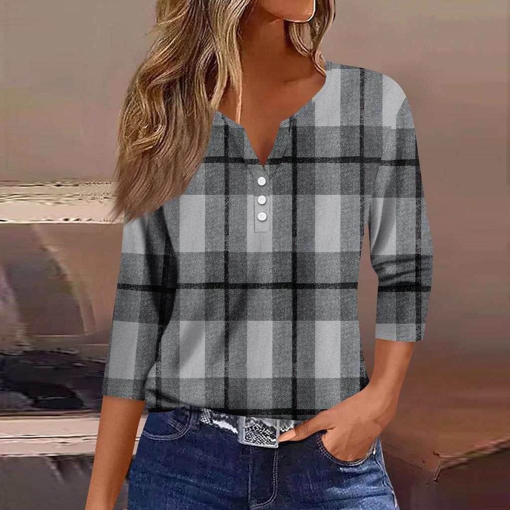 Sieviešu modes ikdienas trīs ceturtdaļu piedurkņu V veida kakla izgriezums ar ziedu apdruku