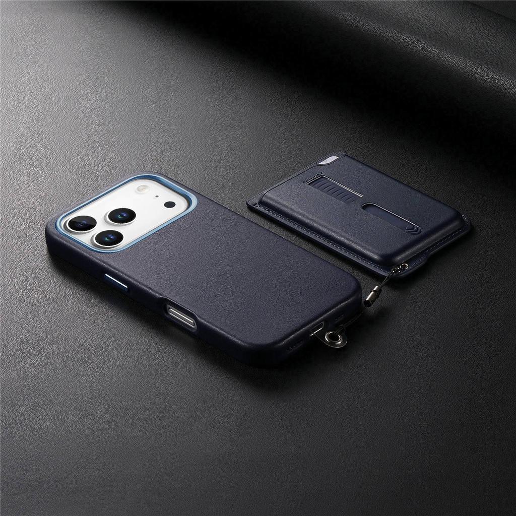 iPhone 17 Magnetic Card Holder Case with Anti-Lost Strap & Drop-Proof Cover, Compatible with 15 Pro & 16 Pro Models