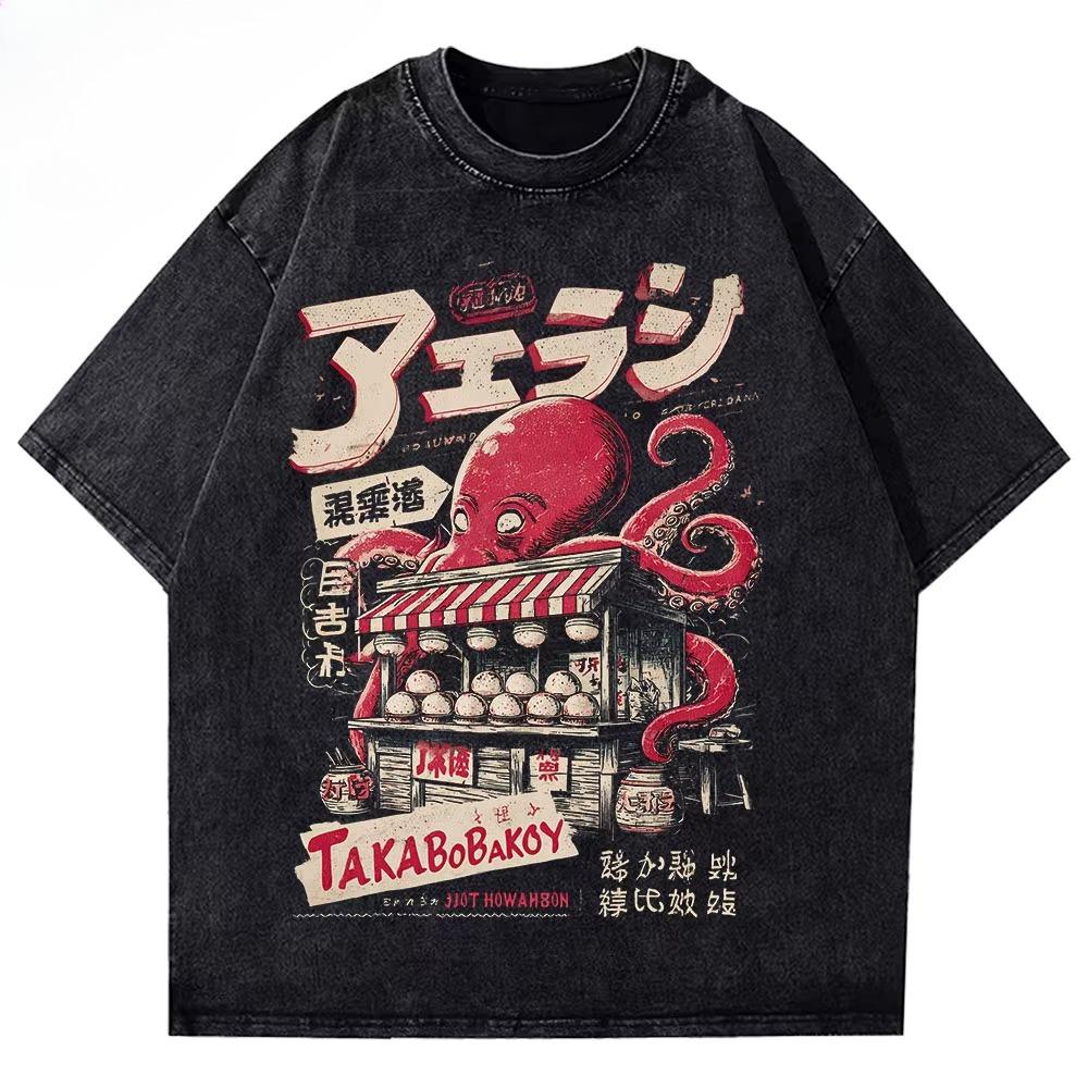 Japanese Takoyaki T-shirt with Octopus Balls Graphic T-shirts for Street Food Lovers Anime Cotton Daily Wear Cool Top L