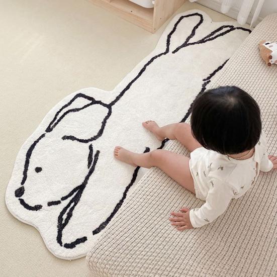 Cartoon Animal Carpet Imitation Cashmere Bedroom Rug Anti-Slip Cat Dog Floor Mat for Living Room Nursery Children's Room