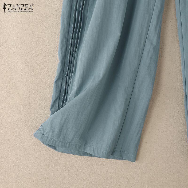 ZANZEA Lässige, lockere Hose mit elastischer Taille und einfarbigen Details für Damen