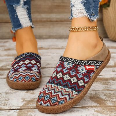 Fashion Plus Size 2025 Summer Fabric Women’s Closed Toe Slippers Outdoor Mixed Colors Low Heel Slippers for Daily Casual Retro Sandals