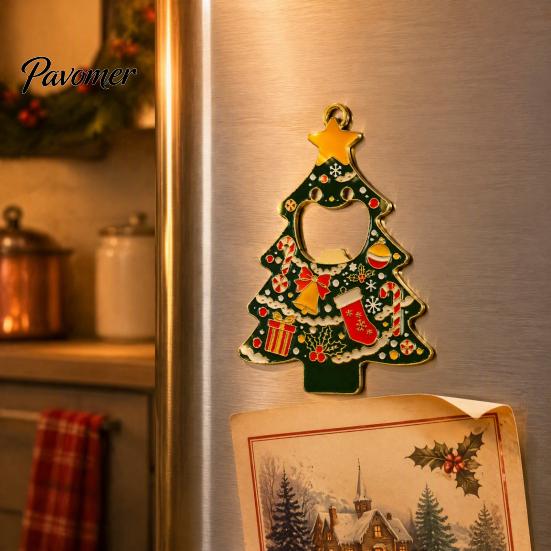 Festive Home Bar Accessory Christmas Tree Bottle Opener, Metal Beer Cap Opener with Magnet Decorative Holiday Hanging Ornament Fridge Sticker, Kitchen