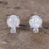 White Fire Opal Cute Blue Crystal Round Stone Earrings For Women Trendy Silver Color Wedding Jewelry Accessory