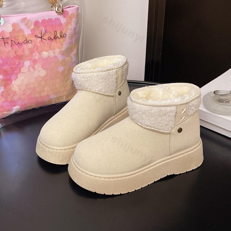 Winter Vintage Warm Velvet Thick Soled Casual Snow Boots for Women Versatile Plush Comfortable Slip On Chunky Cotton Boots