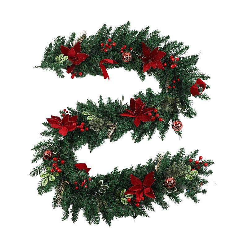 2.7m Artificial Christmas Garland Red Ball Berries Rattan Wreath For Front Door Xmas Tree Fireplaces Christmas Decoration