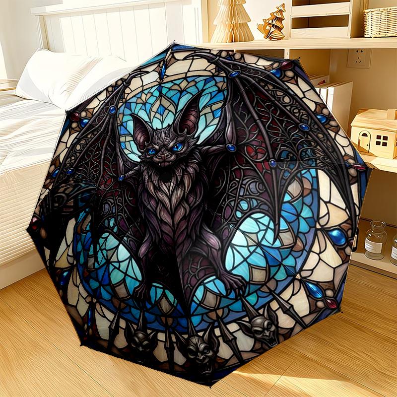 Stained Glass Bat Design Umbrella 8-Frame for Travel, camping, Casual Lightweight Portable Umbrella, Essential for every family Holidays Gift