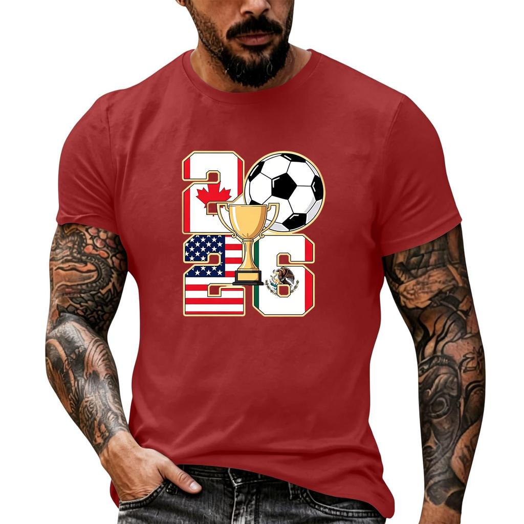 Men's Basic Crew Neck Short Sleeve T Shirt Loose Fit Casual Summer Top Soccer Themed Graphic Print Comfortable Fabric