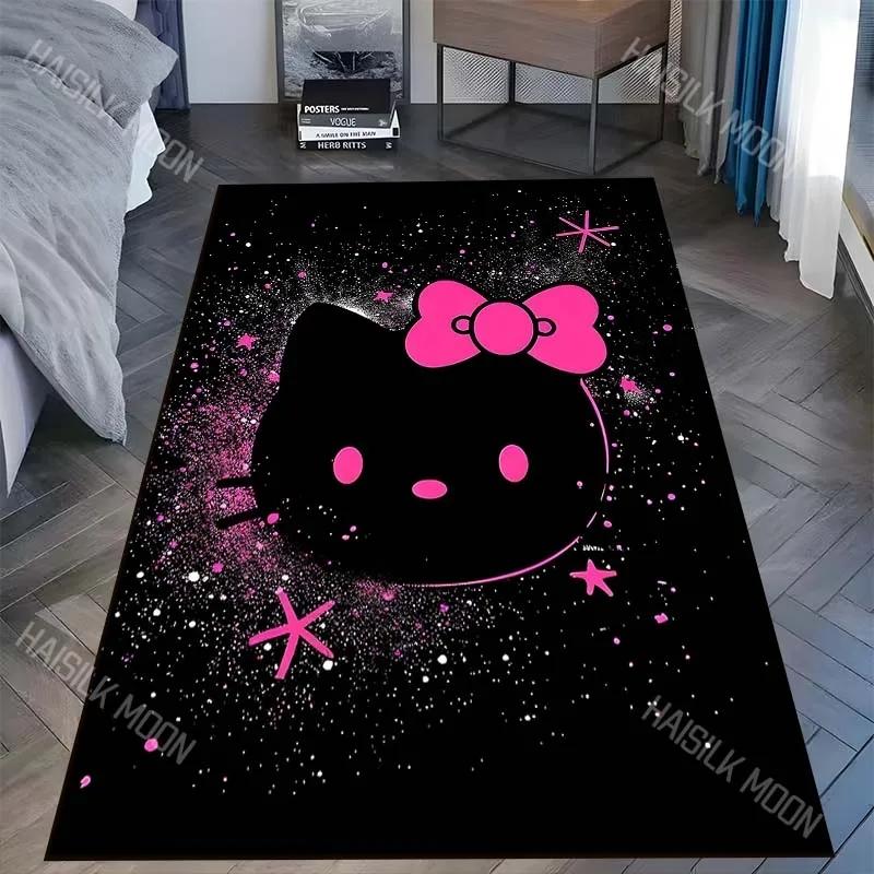Disney Japanisch Sanrio Hello Kitty Schwarzer Teppich für Wohnzimmer Schlafzimmer Kinderzimmer Zuhause Sofa Bereich Teppich Matte zum Geschenk Dekor