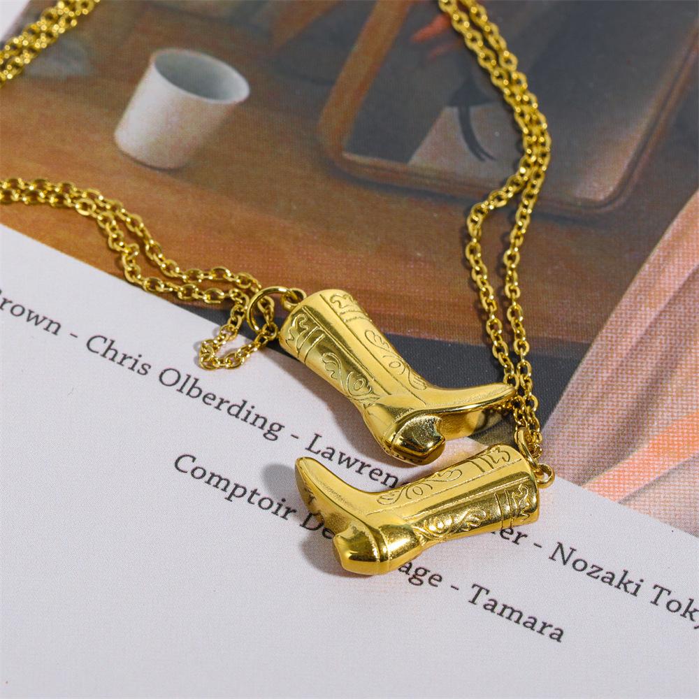 Vintage Denim Boots Pendant Necklace Niche Design Stainless Steel Boots Collarbone Chain Furnace Vacuum Plating