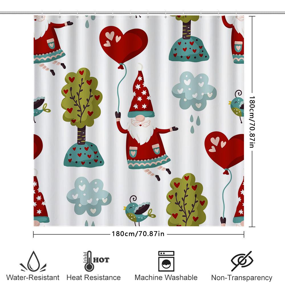Verspieltes Zwergen-Valentinstags-Duschvorhang-Set mit Liebesballon-Muster Perfekt für Badezimmerdeko Geschenkideen!