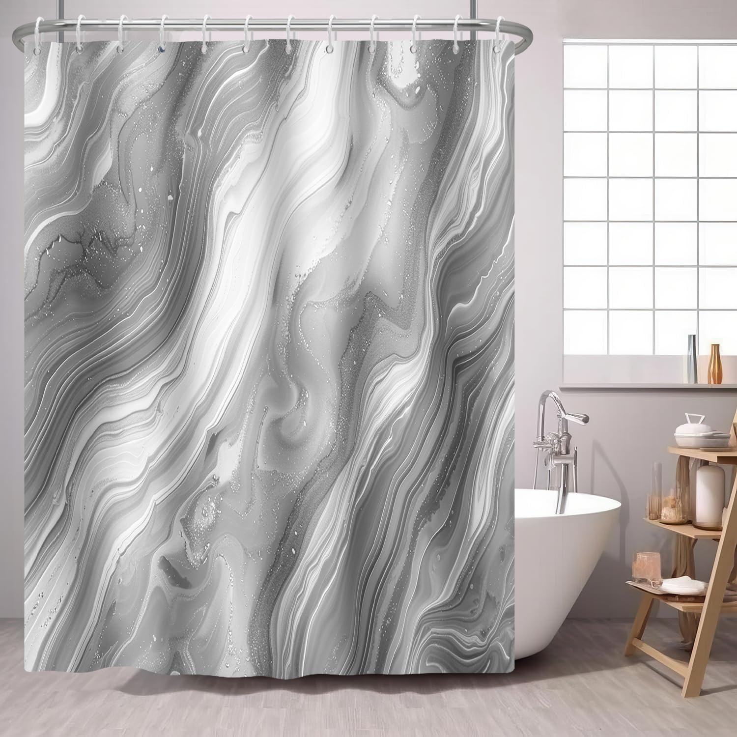 

Black Marble Shower Curtain Abstract Ombre Modern Fabric Bath Curtains Luxury Grey Black Shower Curtins Bathroom Accessories W60H190(CM)-1 Pcs