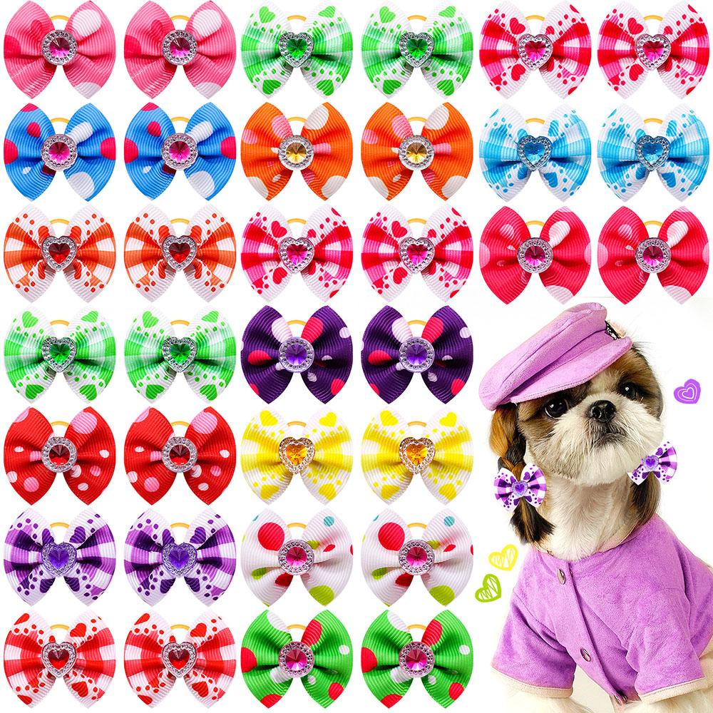 20/30pcs Dog Grooming Bows Mix Plaid Dot Cat Dog Hair Bows Dog Hair Rubber Bands Small Dog Grooming Accessories Pet Supplier