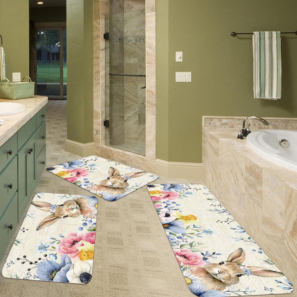 1Pcs Anti Fatigue Kitchen Rugs Spring , Happy Easter Print Waterproof Non-Slip Thick Cushioned Kitchen Mat Heavy Duty Comfort Standing Mat for Kitchen