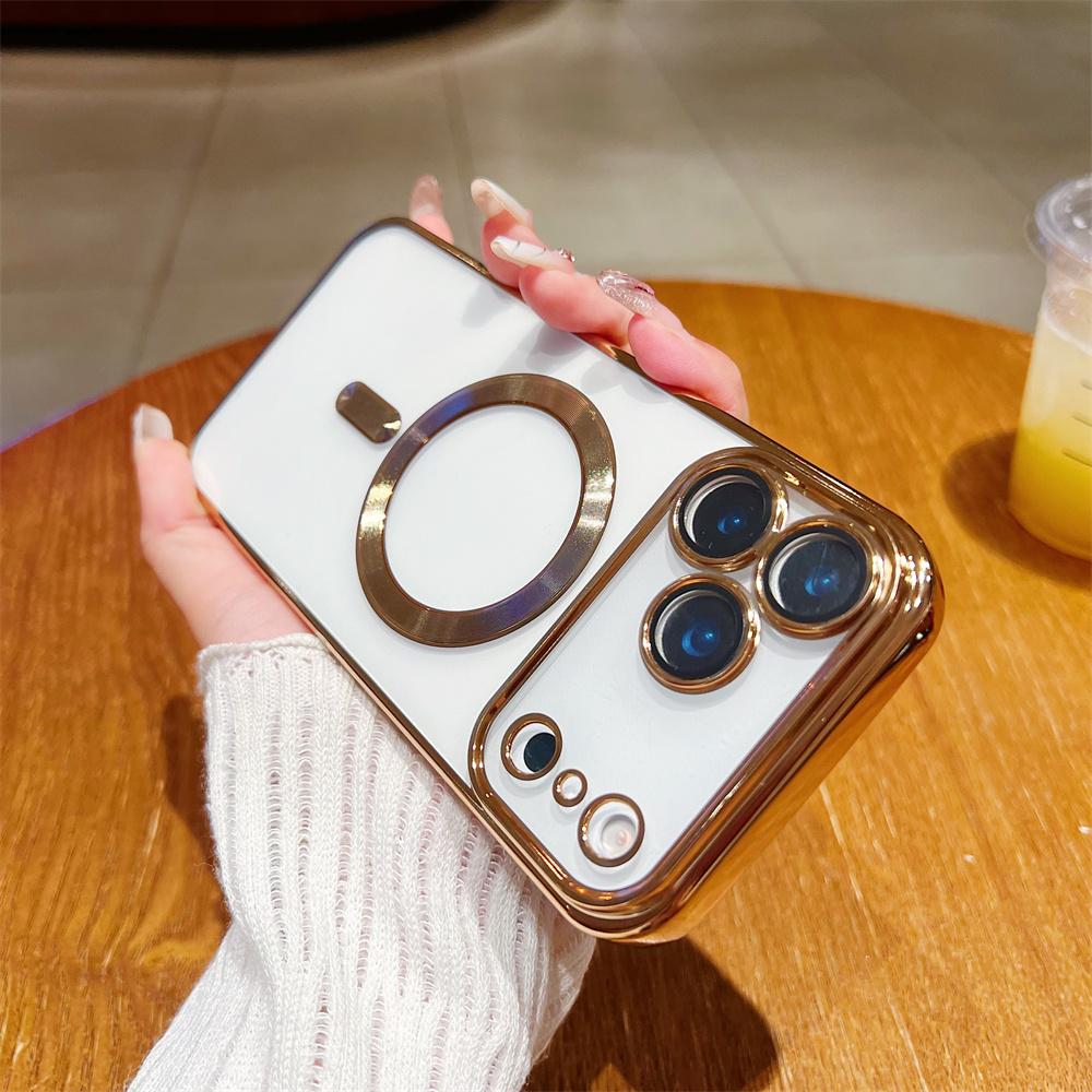 Popular Plating Transparent Wireless Charging Case For iPhone 17 Air 16/E 15 14 Plus 13 12 11 Pro Max Shockproof Anti-Fall Cover