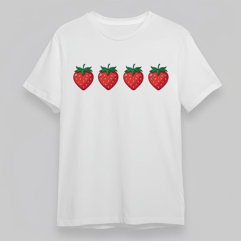 Women's Oversize Comfortable Classic T-Shirt Cute Strawberry Pattern Graphic Tee