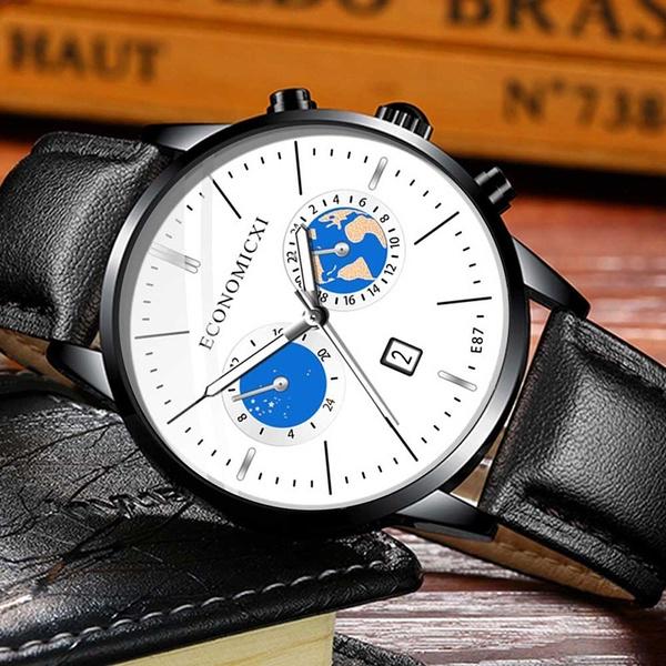 Reloj de pulsera de cuarzo para hombre, informal, de negocios, con correa de cuero