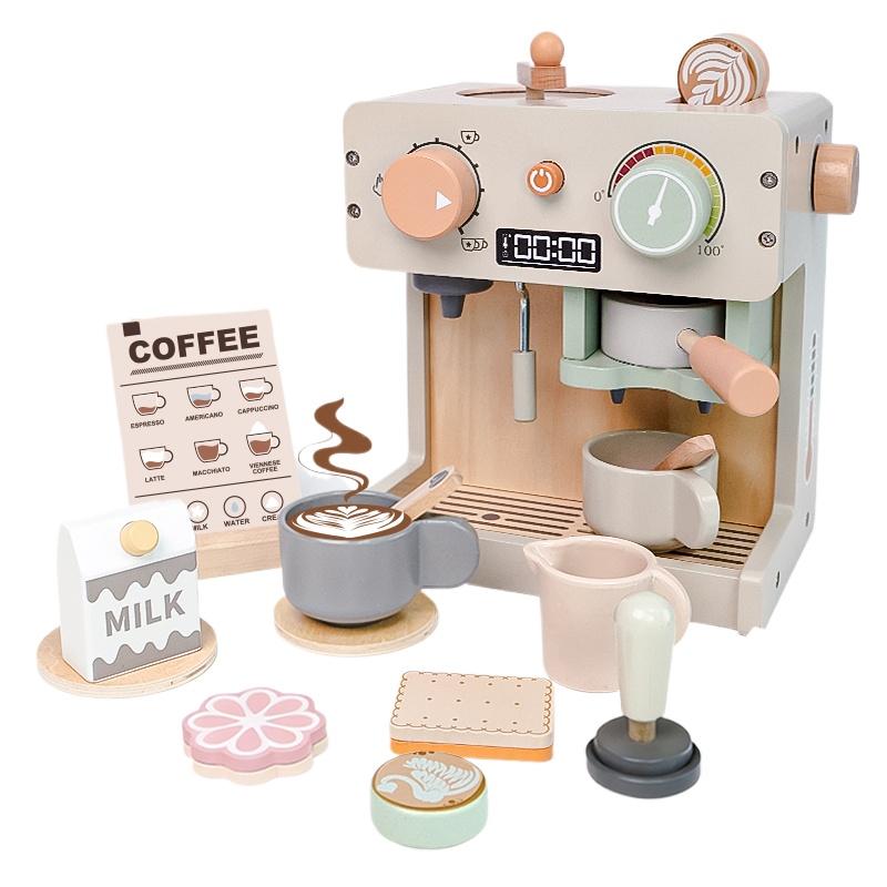 Baby Preted Toy Wooden Coffee Machine Children Kitchen Toy Games Children Montessori Educational Cosplay Indoor Diy Toys