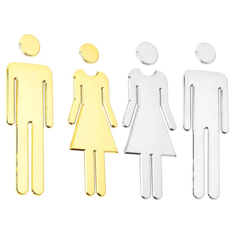 Plaque de signalisation de toilette en acrylique 3D, étiquette murale élégante pour porte de salle de bain, panneau de signalisation pour toilettes, décoration de salle de bain pour la maison