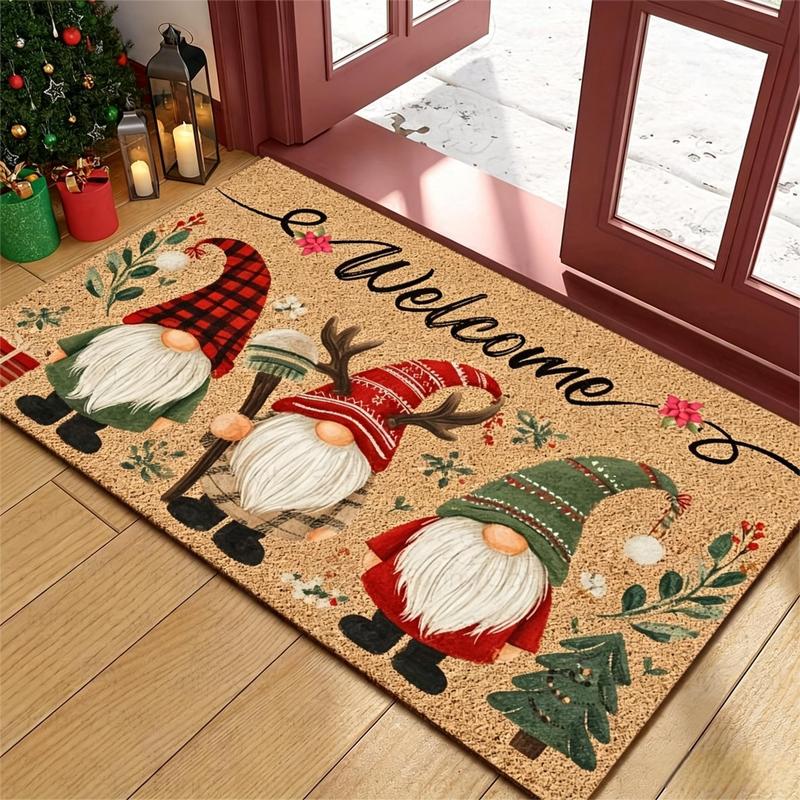 VIKAMA Christmas Gnome Welcome Doormat Washable Anti?slip Floor Mat For Front Door Porch Xmas Holiday Home Decor