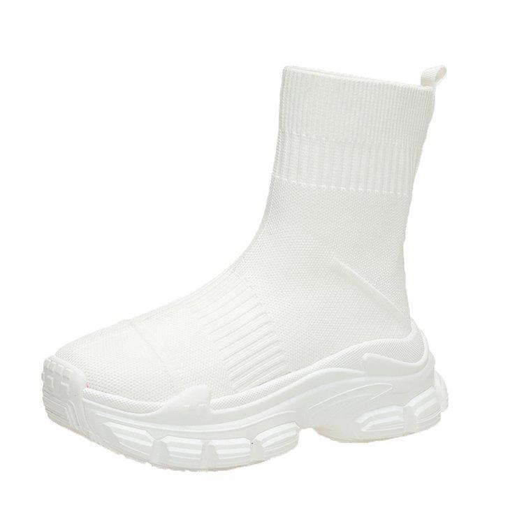 Calcetines y botas de mujer 2024 verano nuevo negro calcetines altos zapatos mujer suela gruesa elástico tejido de mosca zapatos casuales nicho zapatos de moda