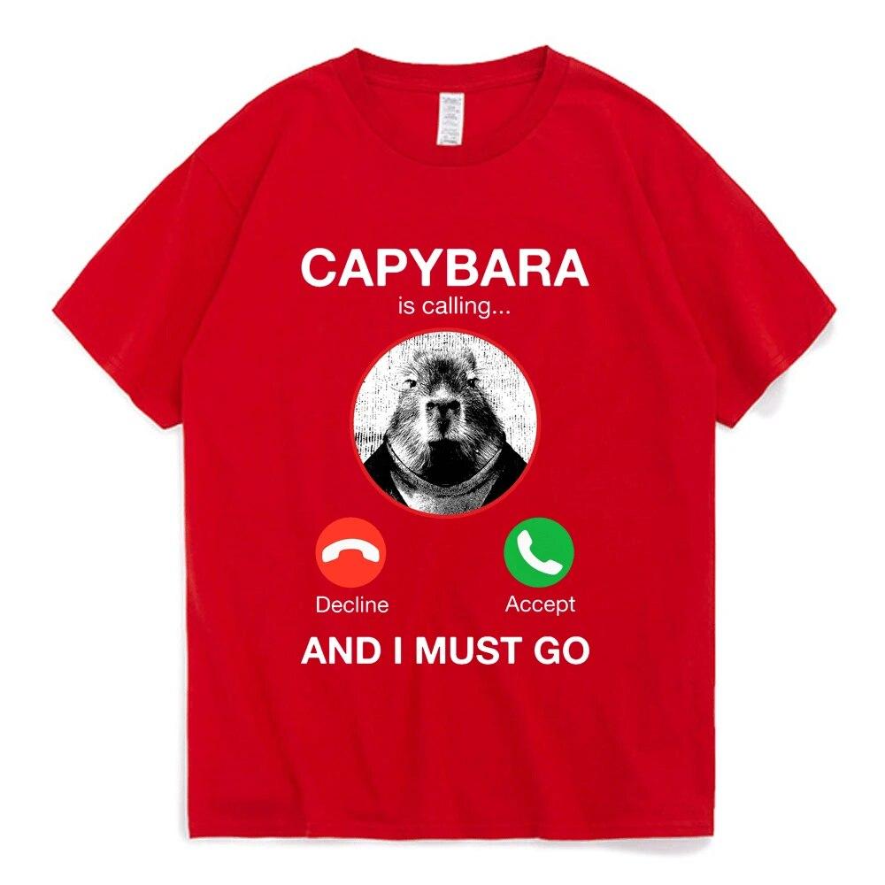 Capybara Is Calling and I Must Go T Shirt Phone Graphic T-shirts Unisex Women Clothing 100% Cotton Short Sleeves Oversized Tees