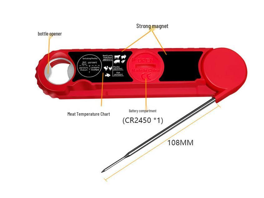 2024 Dubbelsond Vikbar Digital Kökstermometer - Självroterande BBQ- & Mattermometer