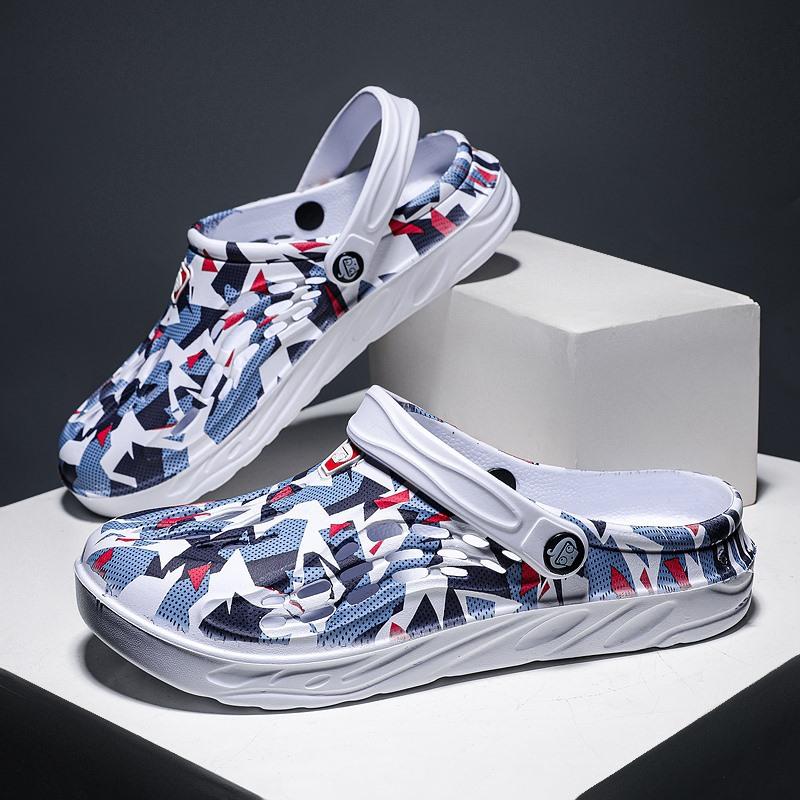 2025 summer new non-slip beach shoes one-word men's cool slippers men's hole shoes bag head men's slippers