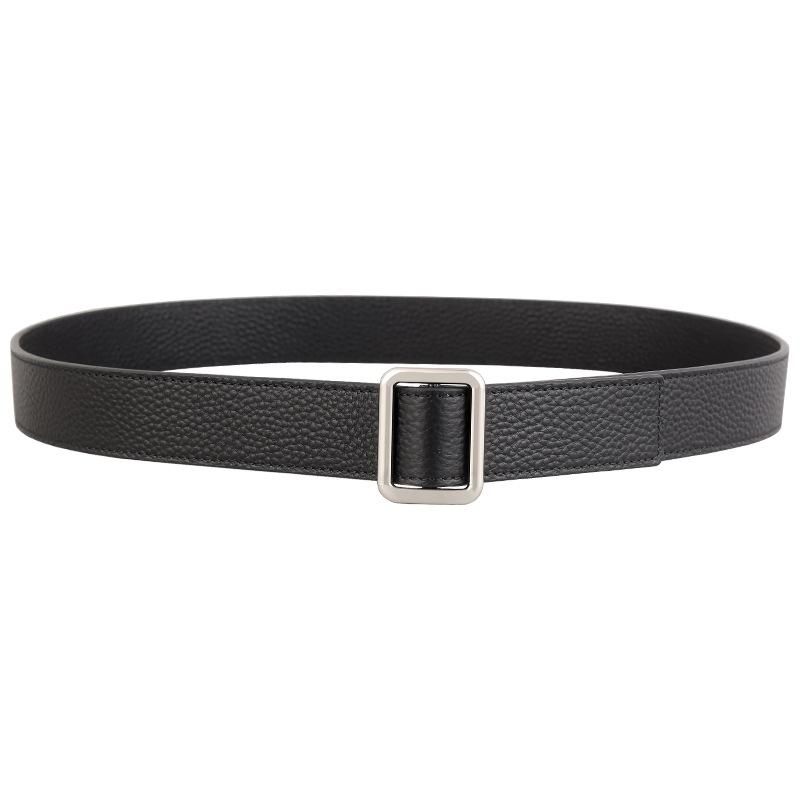 No Punching 24 Minimalist Double-Sided First-Layer Cowhide Lychee Pattern R & W Fashionable Square Buckle Belt For Women