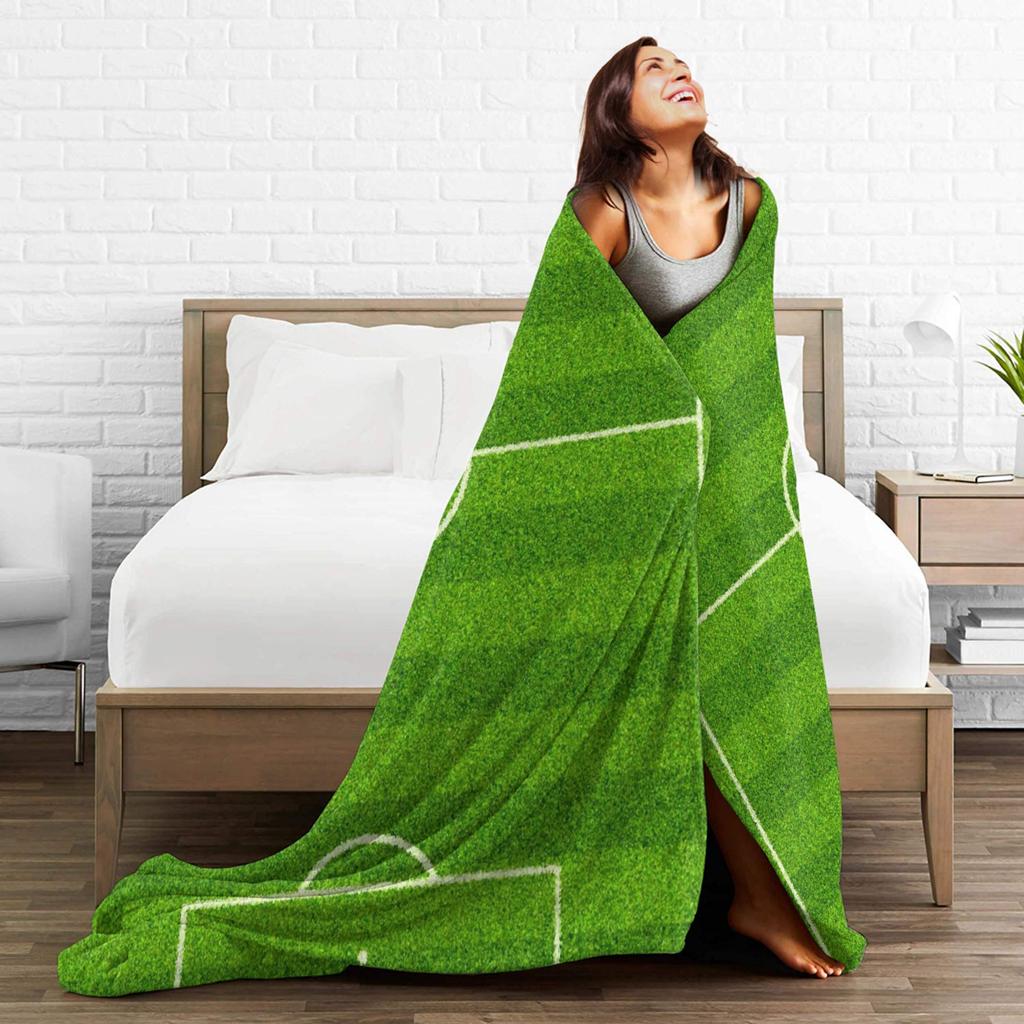 Soccer Field White Line Grass Background Blanket Warm Soft Funny Plush Bedding Throws For Bedroom Flannel Bedspread Bed Cover