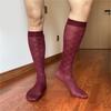 Men's Breathable Nylon Thin Dress Socks with Argyle Pattern Design Middle Calf Business Formal Socks Hosiery Gift
