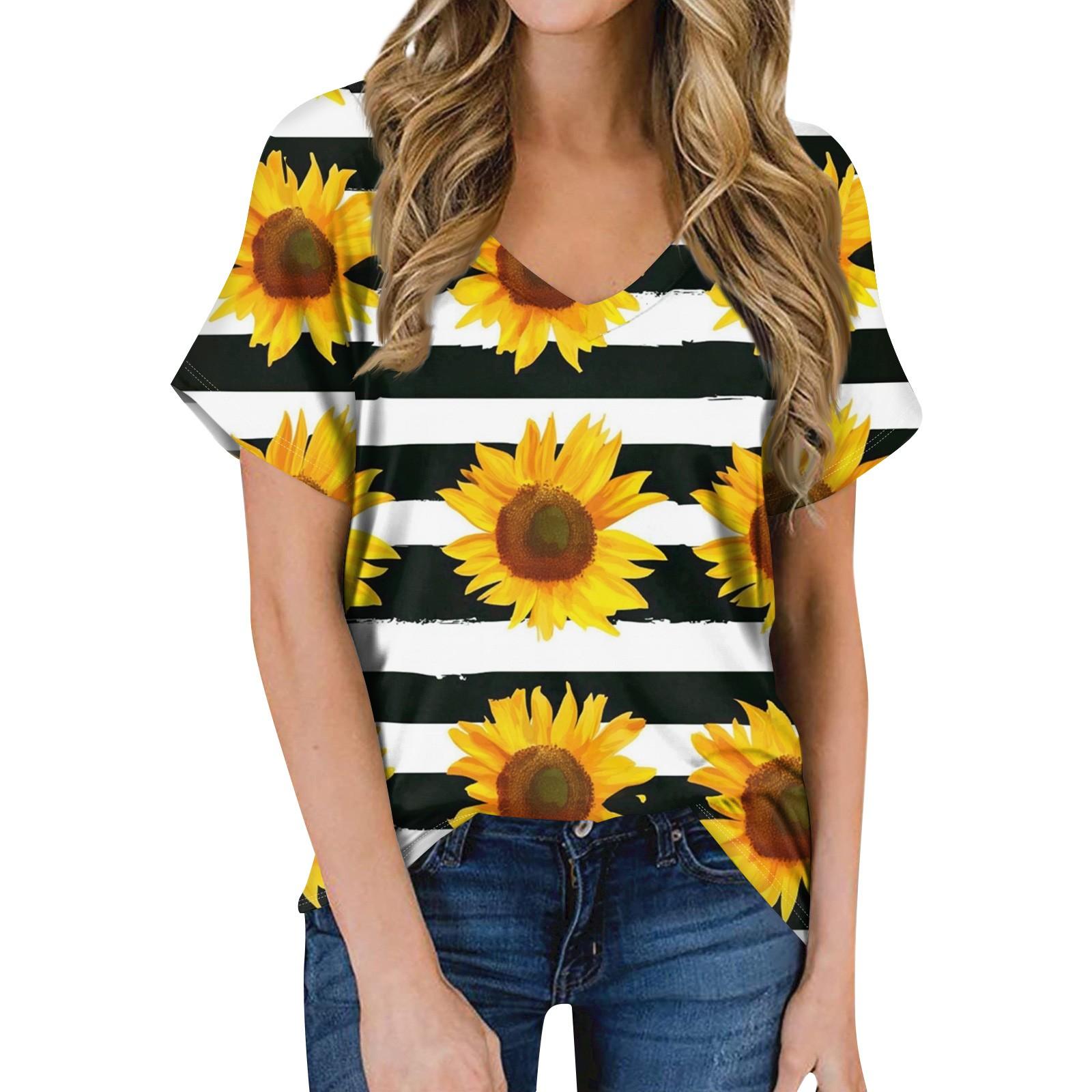 

Женская летняя модная повседневная блузка с V-образным вырезом и коротким рукавом с принтом XL белый