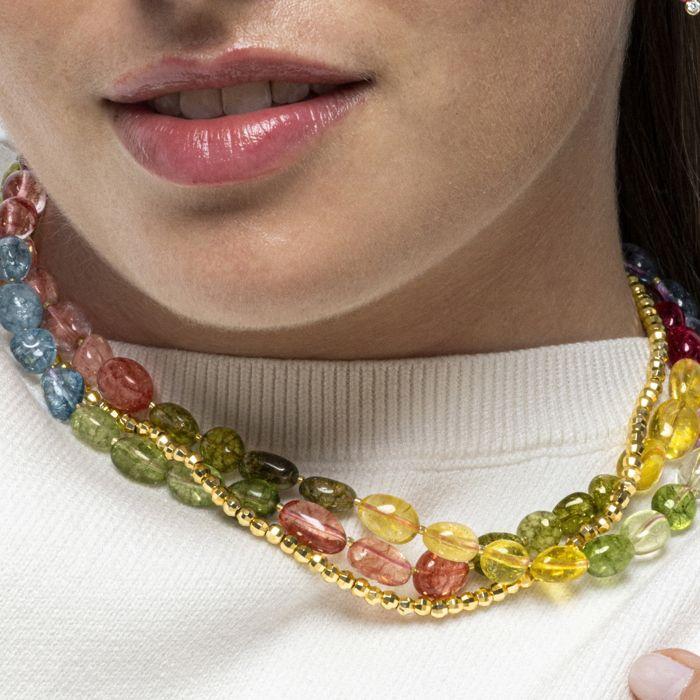 Collier Luxenter en argent 925 et finition on or 18 carats avec cristaux multicolores - Xiua