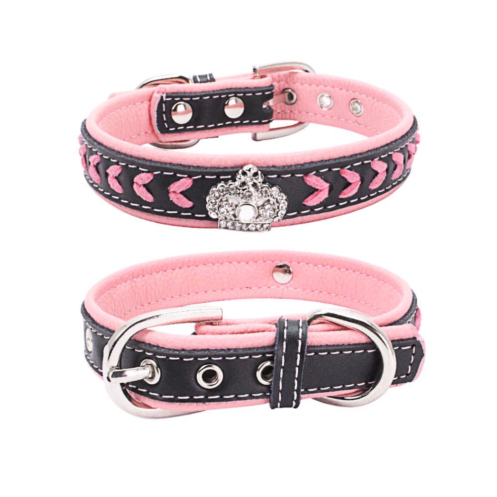 Glitzerndes Lederhalsband Für Hunde & Katzen – Mit Strass, Größe M (37 Cm, Verstellbar), Rosa