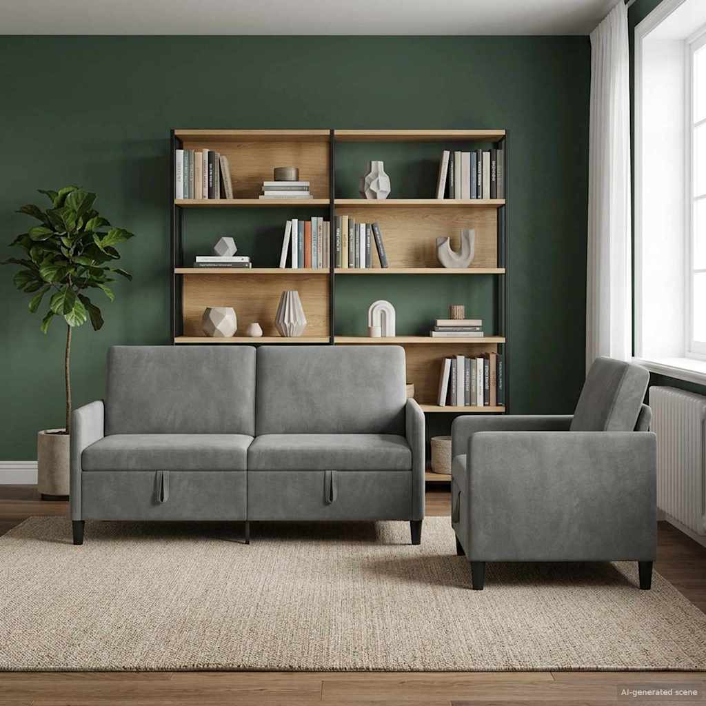 Sofa Set with Storage 2 pcs Dark Grey Polyester