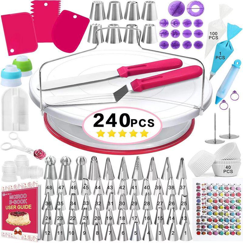 320-Piece Cake Decorating Kit: Turntable, Nozzles, Piping Bags, Scrapers, Spatulas, Muffin Cups