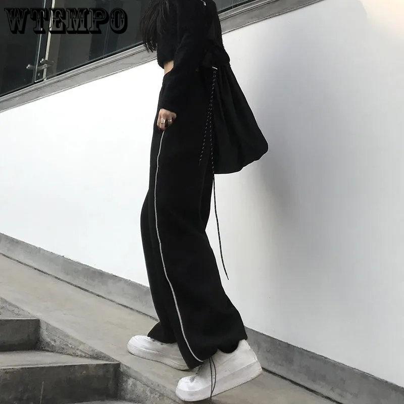 WTEMPO Casual Black Grey Long Pants Women Loose Solid Wide Leg Drawstring Pants Ulzzang All-match Jogger Pants Streetwear