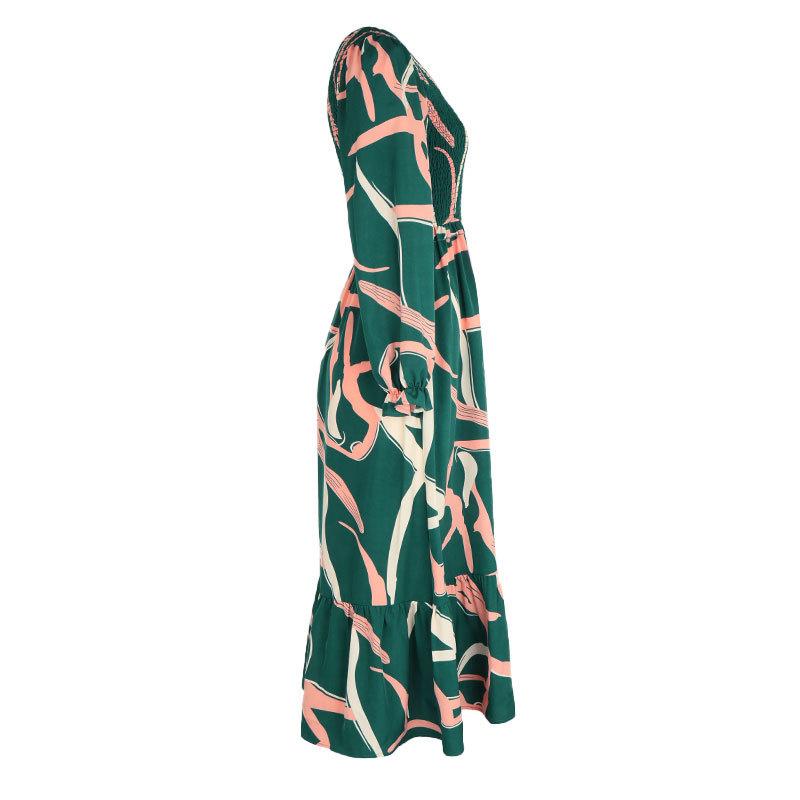 Herbst Damen V-Ausschnitt Bedruckte Kleider Schick Bequem Und Vielseitig Temperament Elegant Lässig Damenbekleidung Sanftes Damenkleid