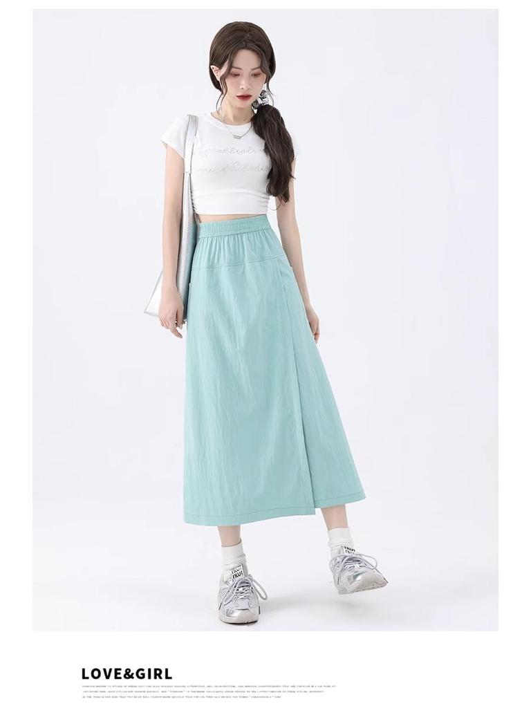 Yamamoto Women's Slit High-Waisted Midi Skirt-Pants, Summer 2026 - Ice Silk, Slimming Casual Wide-Legs.