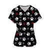 Pet Paw Print Frosted Top Women's Pocket V-neck Frosted Uniform Pet Beauty Nurse Spa Care Shirt Uniform
