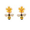 Korean Style Bee Dangle Earring For Women Fashion Creative Design Yellow Flower Drop Earrings Rhinestones Beautiful Zircon Gift