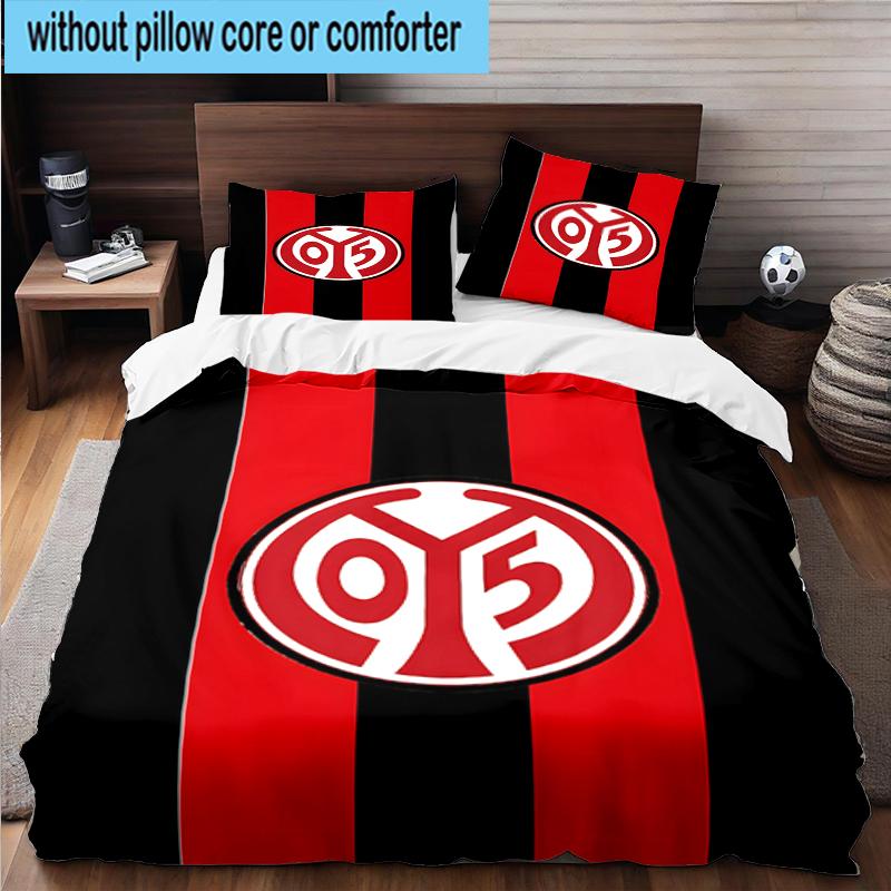 3PCS Red White Mainz Pattern Bedding Set,Including 1pc Duvet Cover And 2pcs Pillowcases Perfect for Bedroom, Dormitory, Fan Christmas Gift