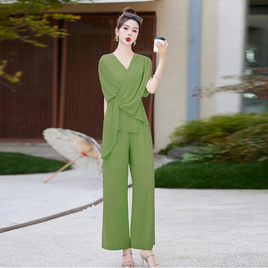 

Summer new age reduction, a complete set of fashion design, irregular top, trousers, two-piece set for women XXL