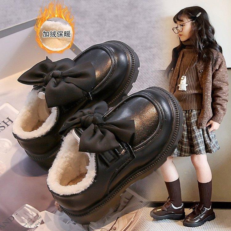 Girls winter shoes cotton leather shoes winter new children beanie shoes girls princess big cotton shoes velvet loafers