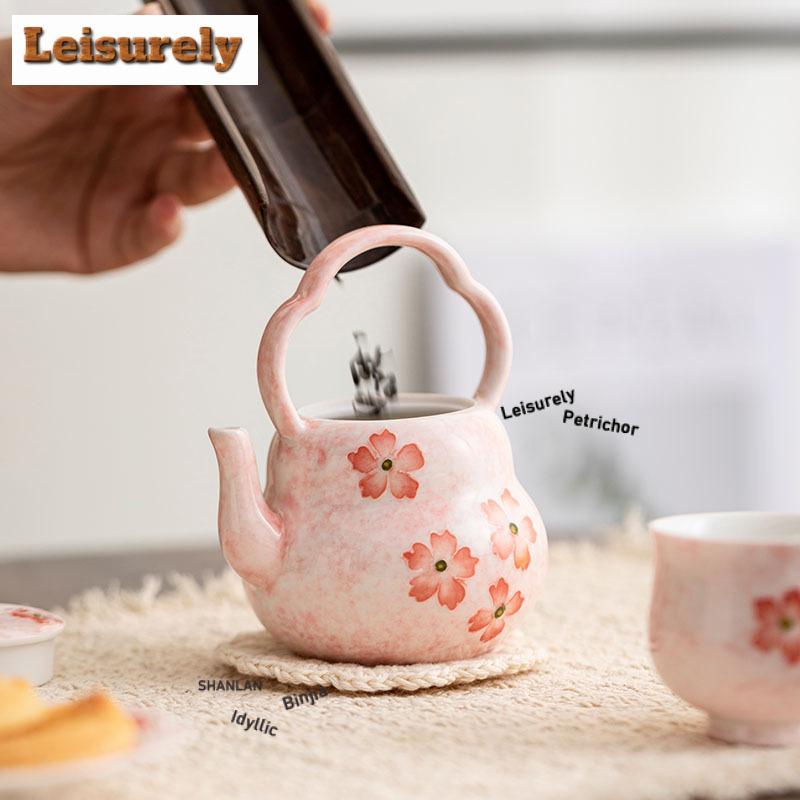 161ml Hand-painted Cherry Blossom Teapot Traditional Tea Infuser Pot Tea Making Kettle With Strainer Green Tea Tea Items Craft