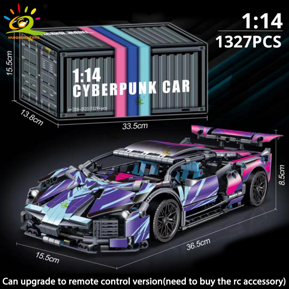 HUIQIBAO 1:14 Racerbiler Teknisk Modell Byggeklosser MOC LED-linje Klosser Utstillingsboks Barn Bykonstruksjonsleke Gutt Spill